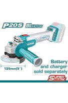 TOTAL ΕΠΑΓΓ. ΓΩΝΙΑΚΟΣ ΤΡΟΧΟΣ ΜΠΑΤ. Li-ion 20V / 125mm ΧΩΡΙΣ ΜΠΑΤΑΡΙΑ & ΦΟΡΤΙΣΤΗ TAGLI201258