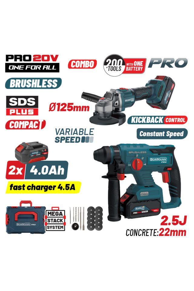 BORMANN PRO ΣΕΤ ΠΝΕΥΜΑΤΙΚΟ ΣΚΑΠΤΙΚΟ ΜΠΑΤΑΡΙΑΣ 20V & ΓΩΝΙΑΚΟΣ ΤΡΟΧΟΣ BBP5303X44Τ2CA BRUSHLESS  085515 ΚΑΙ ΔΩΡΟ ΑΞΙΑΣ 69,00 €