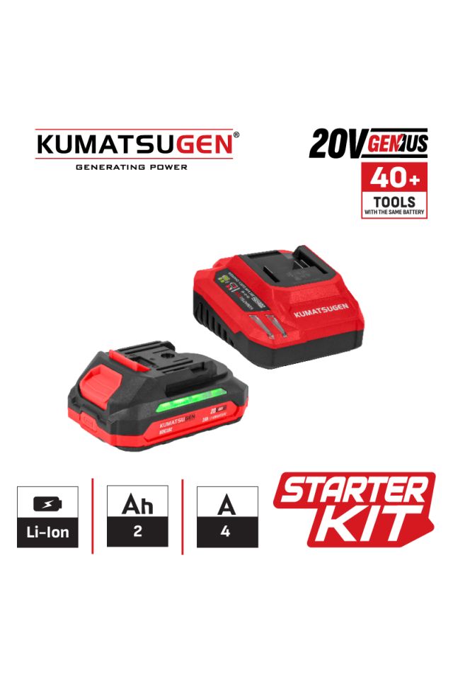 KUMATSUGEN STARTER KIT 20VGENIUS, ΜΠΑΤΑΡΙΑ 2.0AH & ΦΟΡΤΙΣΤΗΣ 4A KDC982 087014
