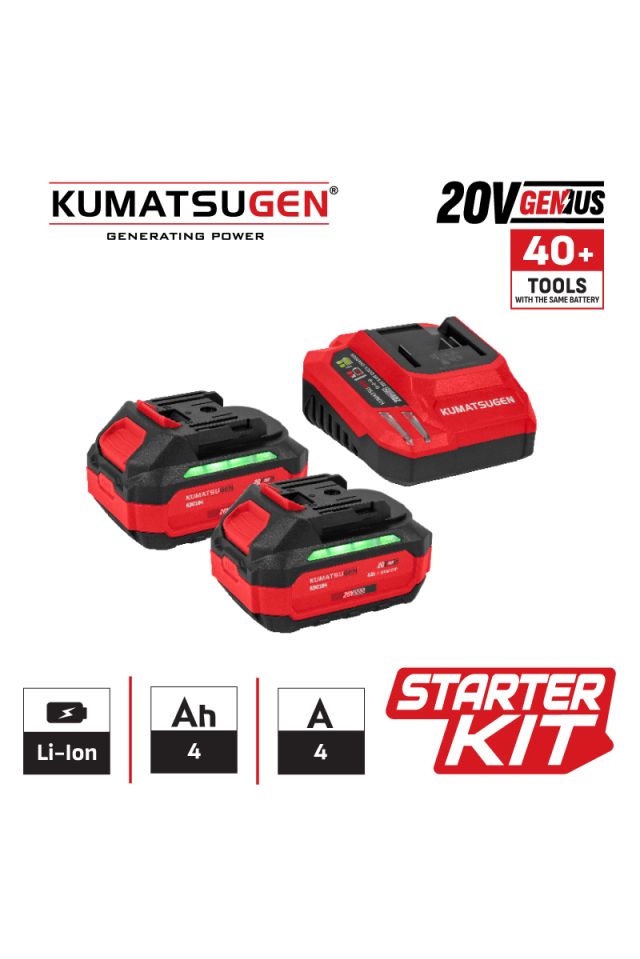 KUMATSUGEN STARTER KIT 20VGENIUS,ΜΠΑΤΑΡΙΕΣ 2X4.0AH & ΦΟΡΤΙΣΤΗΣ 4Α KDC844 087045