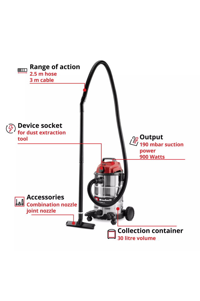 EINHELL ΗΛΕΚΤΡΙΚΗ ΣΚΟΥΠΑ ΑΠΟΡΡΟΦΗΣΗΣ ΣΤΕΡΕΩΝ ΚΑΙ ΥΓΡΩΝ TC-VC 3055 SA 2342250