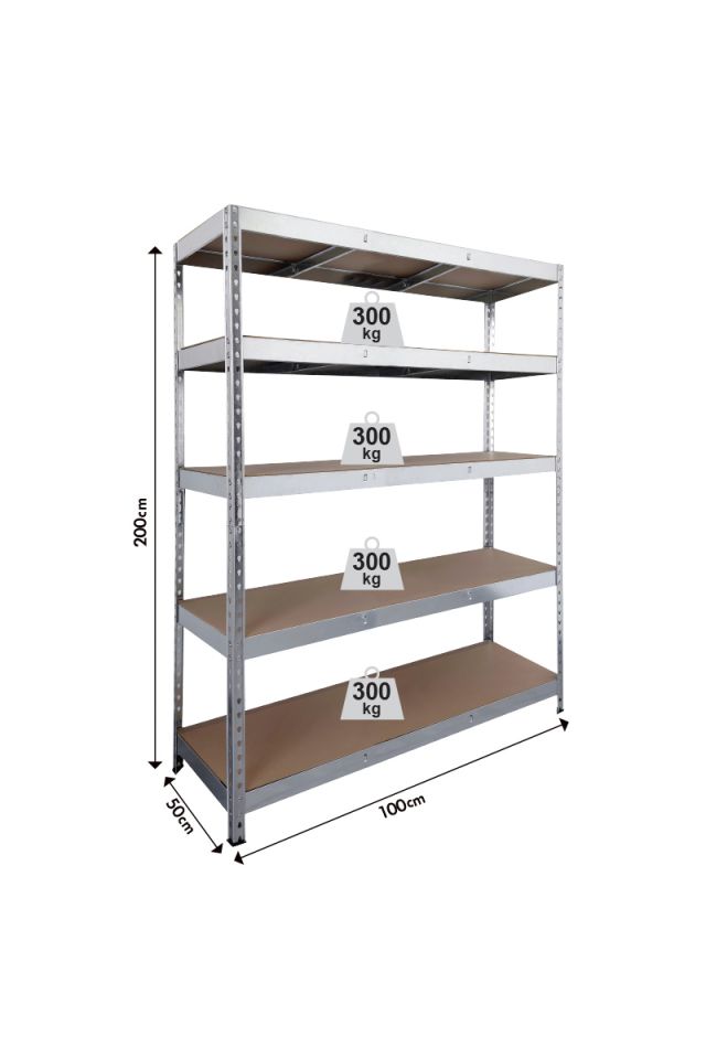UNIMAC ΡΑΦΙΕΡΑ ΜΕΤΑΛΛΙΚΗ 100x50x200 ΓΑΛΒ. 300kg 5 ΡΑΦΙΑ MDF 610418