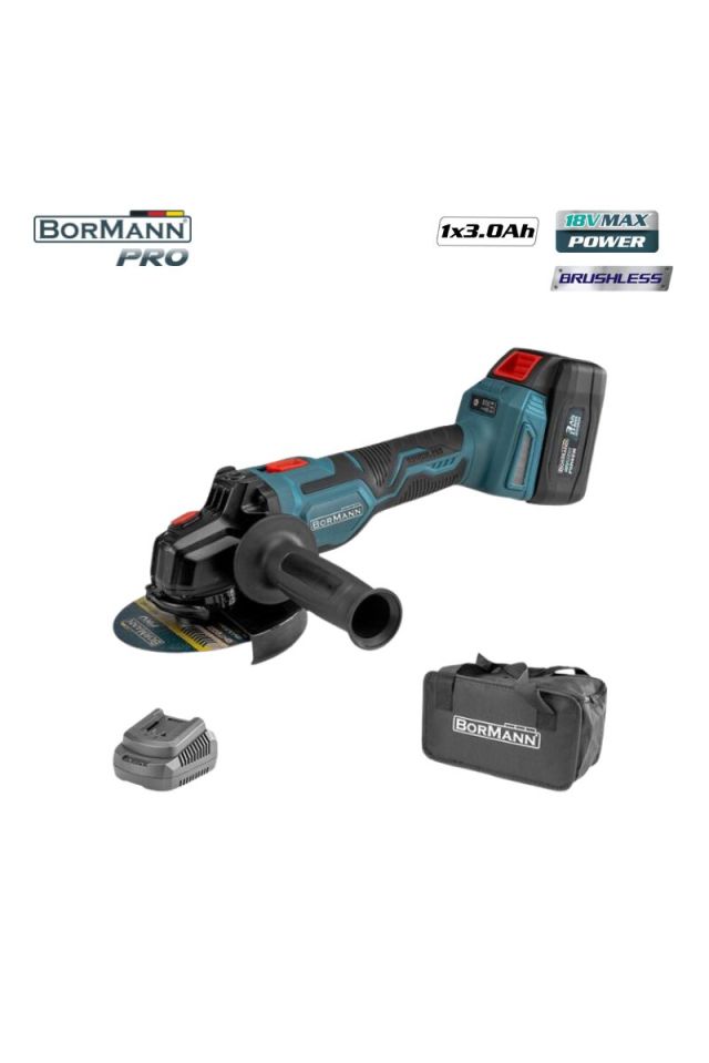 BORMANN ΓΩΝΙΑΚΟΣ ΤΡΟΧΟΣ ΜΠΑΤΑΡΙΑΣ ∅125MM 20V (1X3.0AH) BCD2635 BRUSHLESS 053422