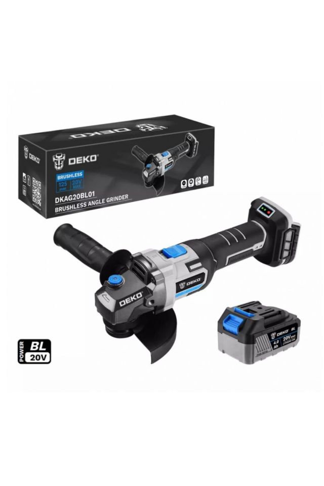 DEKO ΓΩΝΙΑΚΟΣ ΤΡΟΧΟΣ MΠΑΤΑΡΙΑΣ 20V Φ125 4AH DKAG20BL01-S2