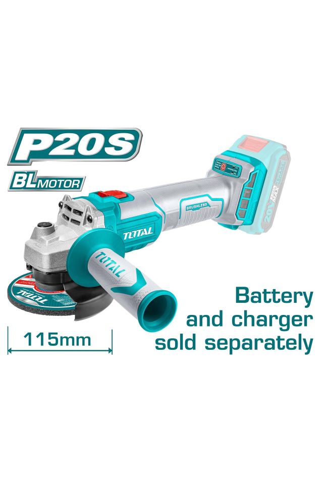 TOTAL ΓΩΝΙΑΚΟΣ ΛΕΙΑΝΤΗΡΑΣ ΜΠΑΤΑΡΙΑΣ ΛΙΘΙΟΥ 20V / 115mm ΧΩΡΙΣ ΜΠΑΤΑΡΙΑ & ΦΟΡΤΙΣΤΗ SUPER SELECT TAGLI201158