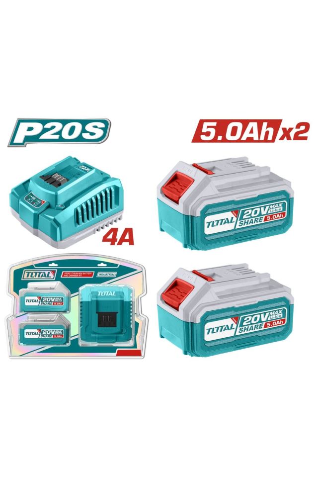 TOTAL ΕΠΑΓΓ. ΣΕΤ 2τεμ ΜΠΑΤ. Li-ion 20V/5Ah + 1τεμ ΤΑΧΥΦΟΡΤΙΣΤΗΣ TFBCPK2513E