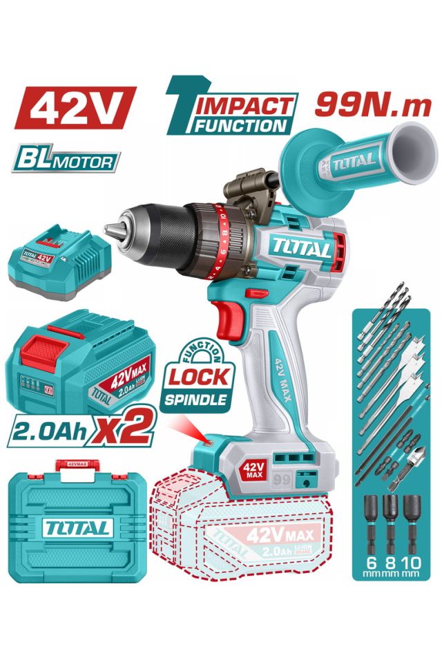 TOTAL ΕΠΑΓΓ. ΔΡΑΠ/ΒΙΔΟ ΚΡΟΥΣΤΙΚΟ ΜΠΑΤ. Li-ion 42V / 2Ah / 99Nm / 2 ΜΠΑΤ BL Motor TIDLI429982E