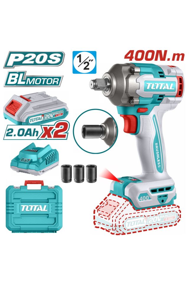 TOTAL ΕΠΑΓΓ. ΜΠΟΥΛΟΝΟΚΛΕΙΔΟ ΜΠΑΤ. Li-ion 20V / 2Ah / 400Nm / 2 ΜΠΑΤΑΡΙΕΣ TIWLI2040E
