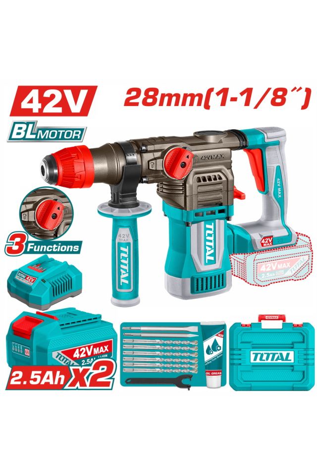 TOTAL ΕΠΑΓΓ ΣΕΤ ΠΝΕΥΜΑΤΙΚΟ ΠΙΣΤΟΛΕΤΟ ΜΠΑΤ. Li-ion 42V / 28mm/ 2.5Ah / 2 ΜΠΑΤ BL Motor TRHLI422882E