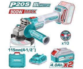TOTAL ΕΠΑΓΓ. ΣΕΤ ΓΩΝΙΑΚΟΣ ΛΕΙΑΝΤΗΡΑΣ 115mm ΜΠΑΤ. Li-ion 20V / 4Ah / 2 ΜΠΑΤ TAGLI211542