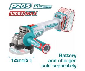 TOTAL ΕΠΑΓΓ. ΓΩΝΙΑΚΟΣ ΤΡΟΧΟΣ ΜΠΑΤ. Li-ion 20V / 125mm ΧΩΡΙΣ ΜΠΑΤΑΡΙΑ & ΦΟΡΤΙΣΤΗ TAGLI221253