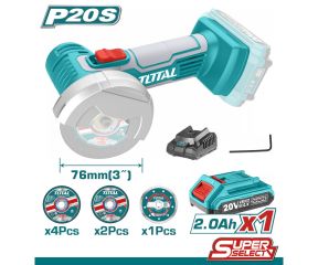 TOTAL ΕΠΑΓΓΕΛΜΑΤΙΚΟΣ MINI ΓΩΝΙΑΚΟΣ ΤΡΟΧΟΣ ΜΠΑΤ. Li-ion 20V / 2Ah / 1 ΜΠΑΤΑΡΙΑ TAGLI76017