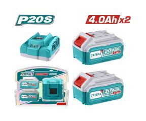 TOTAL ΕΠΑΓΓ. ΣΕΤ 2TΕΜ ΜΠΑΤΑΡΙΑ LI-ION 20V/4AH + 1 ΤΕΜ ΦΟΡΤΙΣΤΗΣ TFBCPK1424