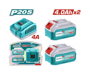 TOTAL ΕΠΑΓΓ. ΣΕΤ 2τεμ ΜΠΑΤ. Li-ion 20V/4Ah + 1τεμ ΤΑΧΥΦΟΡΤΙΣΤΗΣ TFBCPK1424E